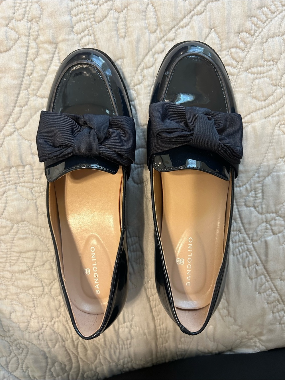 Bandolino Navy Patent Bow Loafers for Women